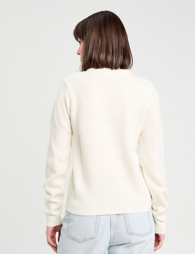 Pull pompons et guirlandes ecru femme