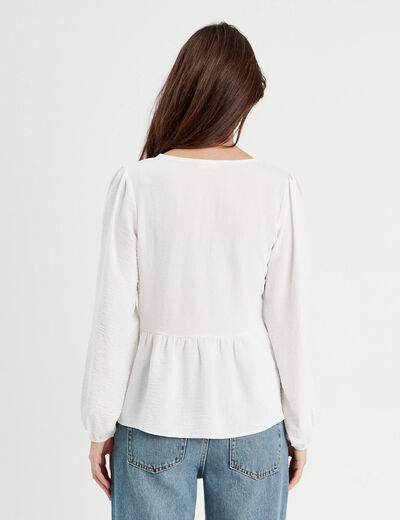 Blouse col en V noeuds ecru femme