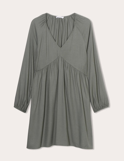 Robe évasée manches longues vert kaki femme