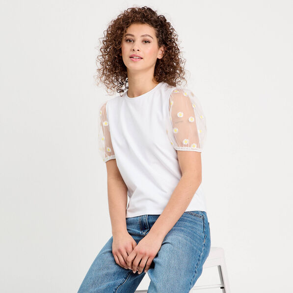t shirt manches brodees blanc femme T-shirt manches brodées blanc femme