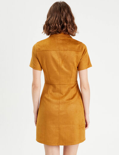 Robe droite boutonnée suédine camel femme
