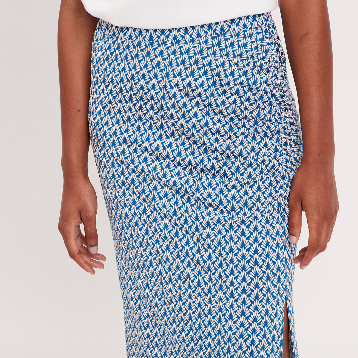 Jupe longue droite fronces bleu marine femme