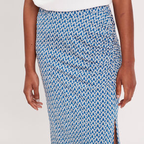 Jupe longue droite fronces bleu marine femme