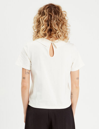 T-shirt manches courtes bijoux ecru femme