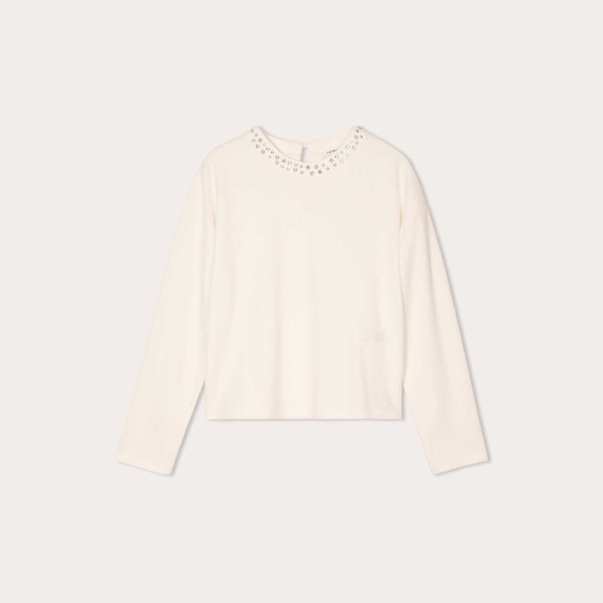 T-shirt col détails bijoux ecru femme