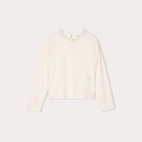 t shirt col details bijoux ecru femme T-shirt col détails bijoux ecru femme