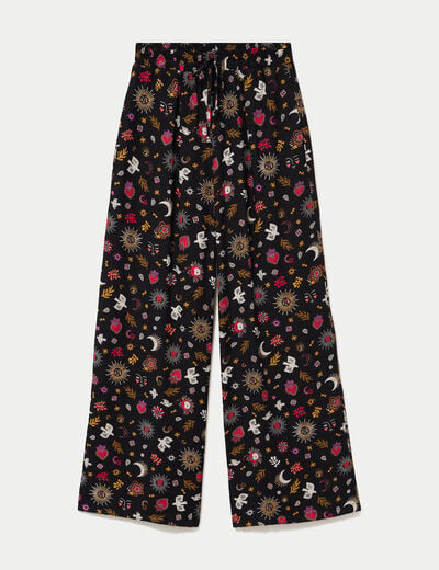Pantalon large taille standard noir femme