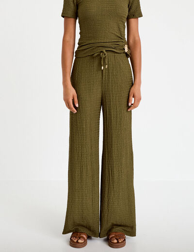 Pantalon large taille standard vert kaki femme