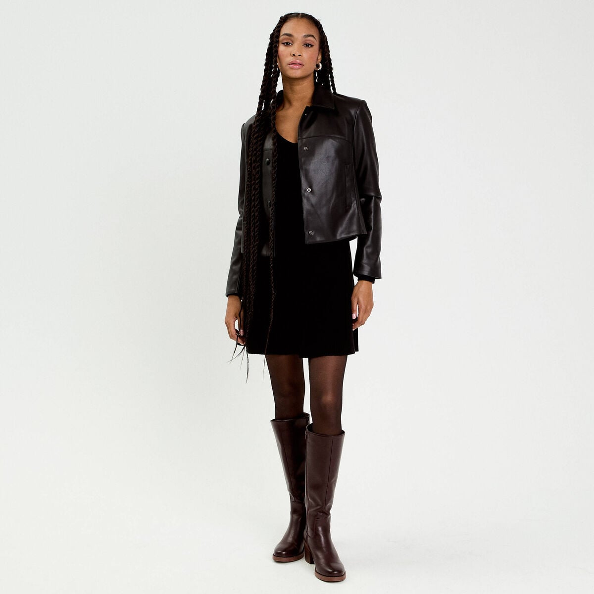 Robe tricot patineuse c&ocirc;tel&eacute;e noir femme