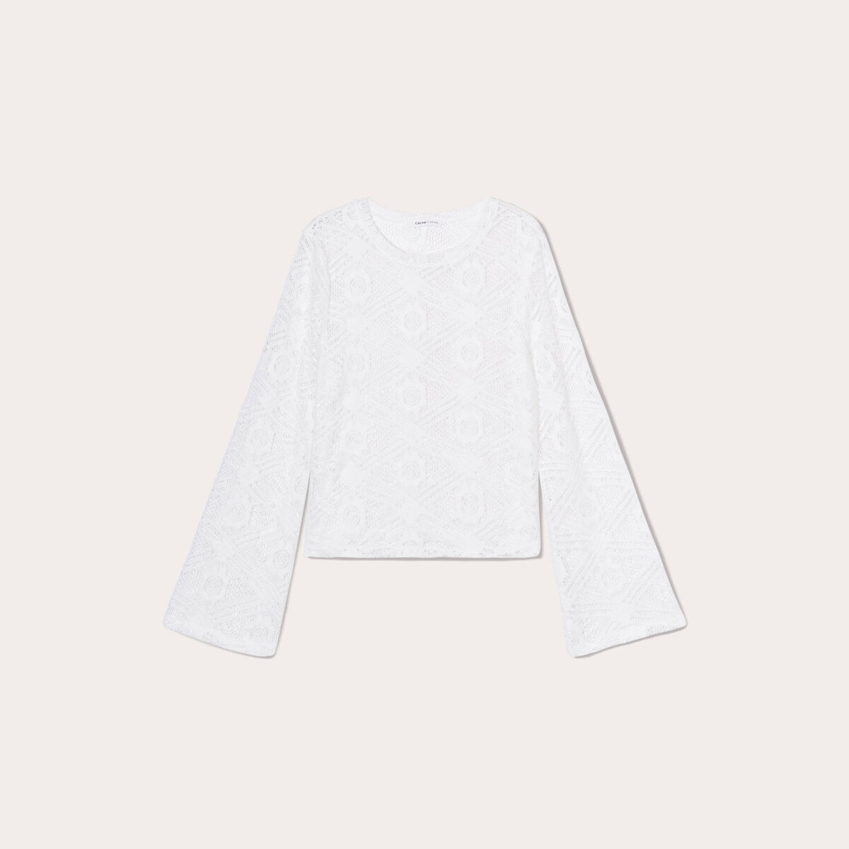 T-shirt ajouré manches pagodes ecru femme