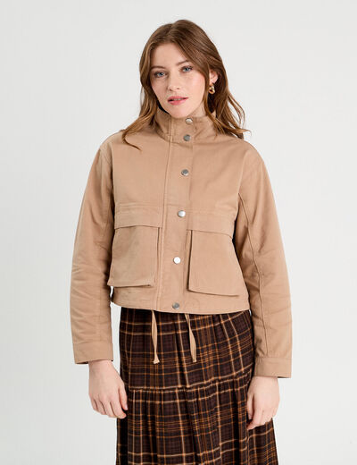 Veste droite col montant beige femme