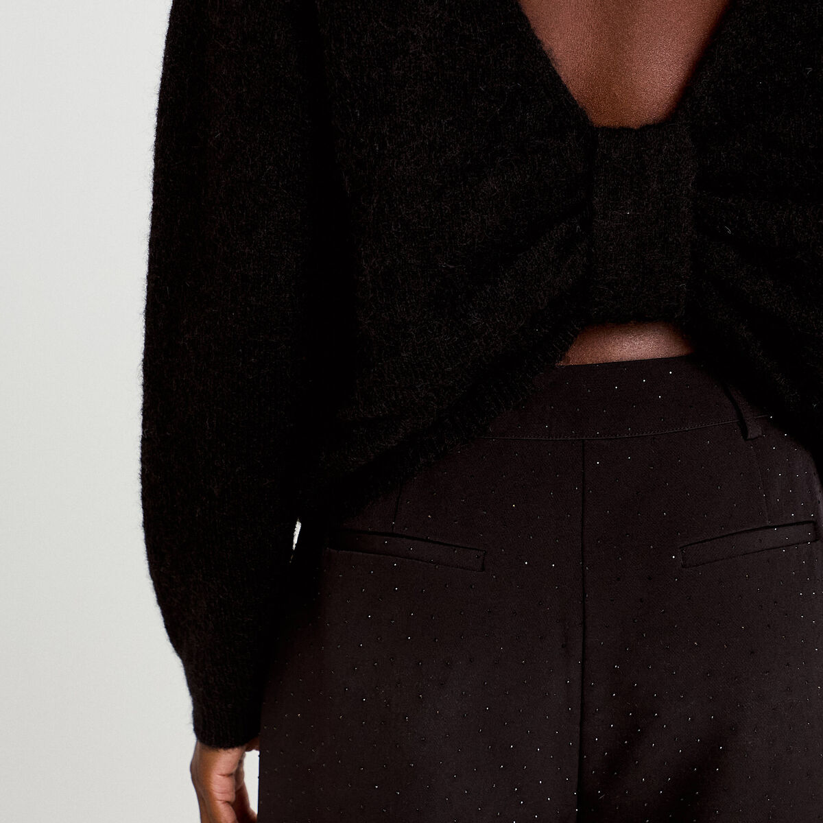 Pull col rond manches longues noir femme