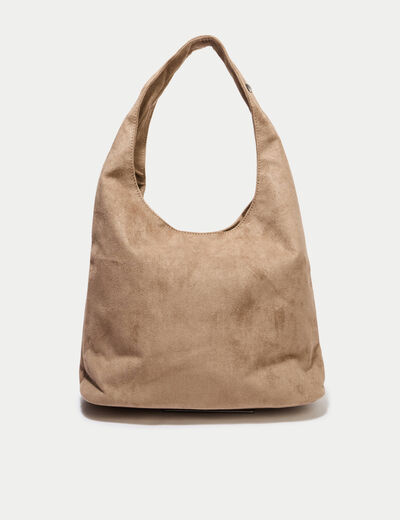 Sac aspect daim d&eacute;tails clout&eacute;s beige femme