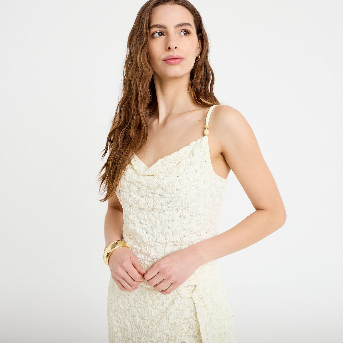 D&eacute;bardeur cintr&eacute; en dentelle ecru femme