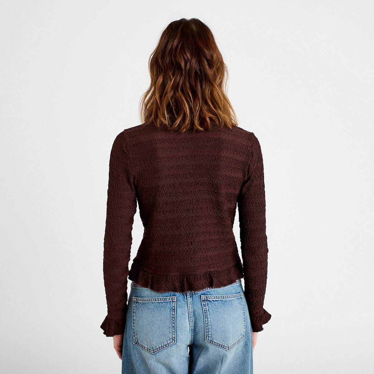 Gilet col rond manches longues bordeaux femme