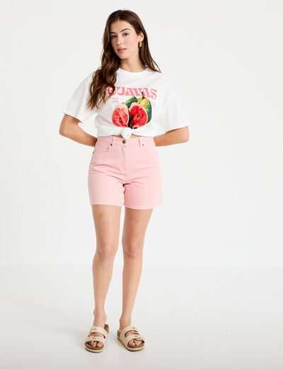 Bermuda regular 5 poches en jean rose clair femme