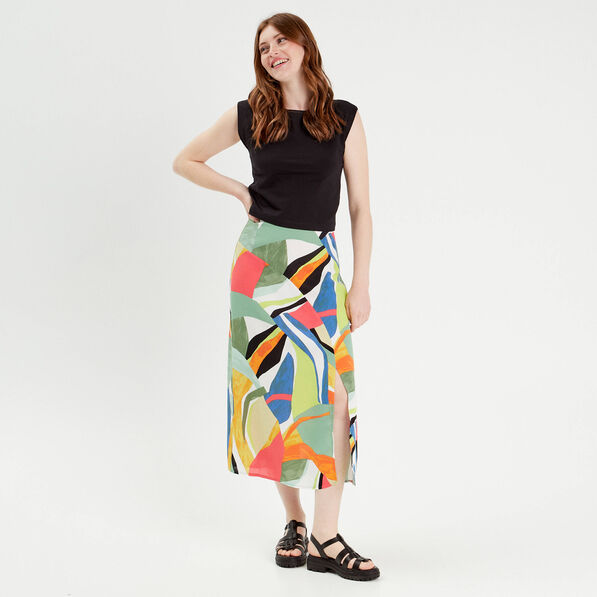 jupe midi evasee fendue vert femme Jupe midi évasée fendue vert femme