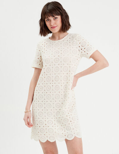 Robe droite crochet ecru femme