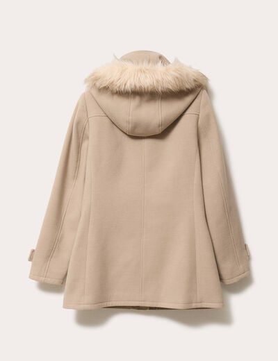 Manteau mi-long &agrave; capuche beige femme