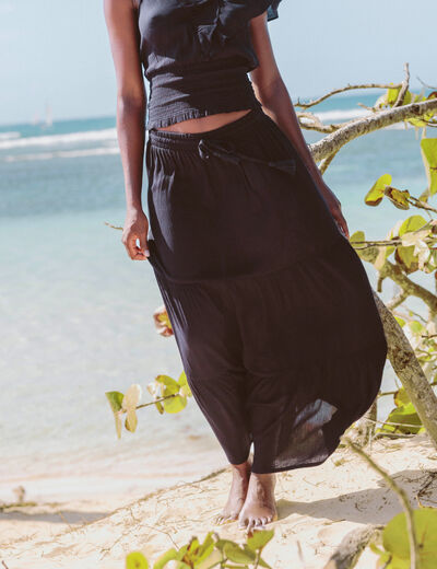 Jupe longue pliss&eacute;e &eacute;vas&eacute;e noir femme