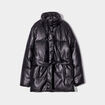 Doudoune ceinturée simili cuir noir femme