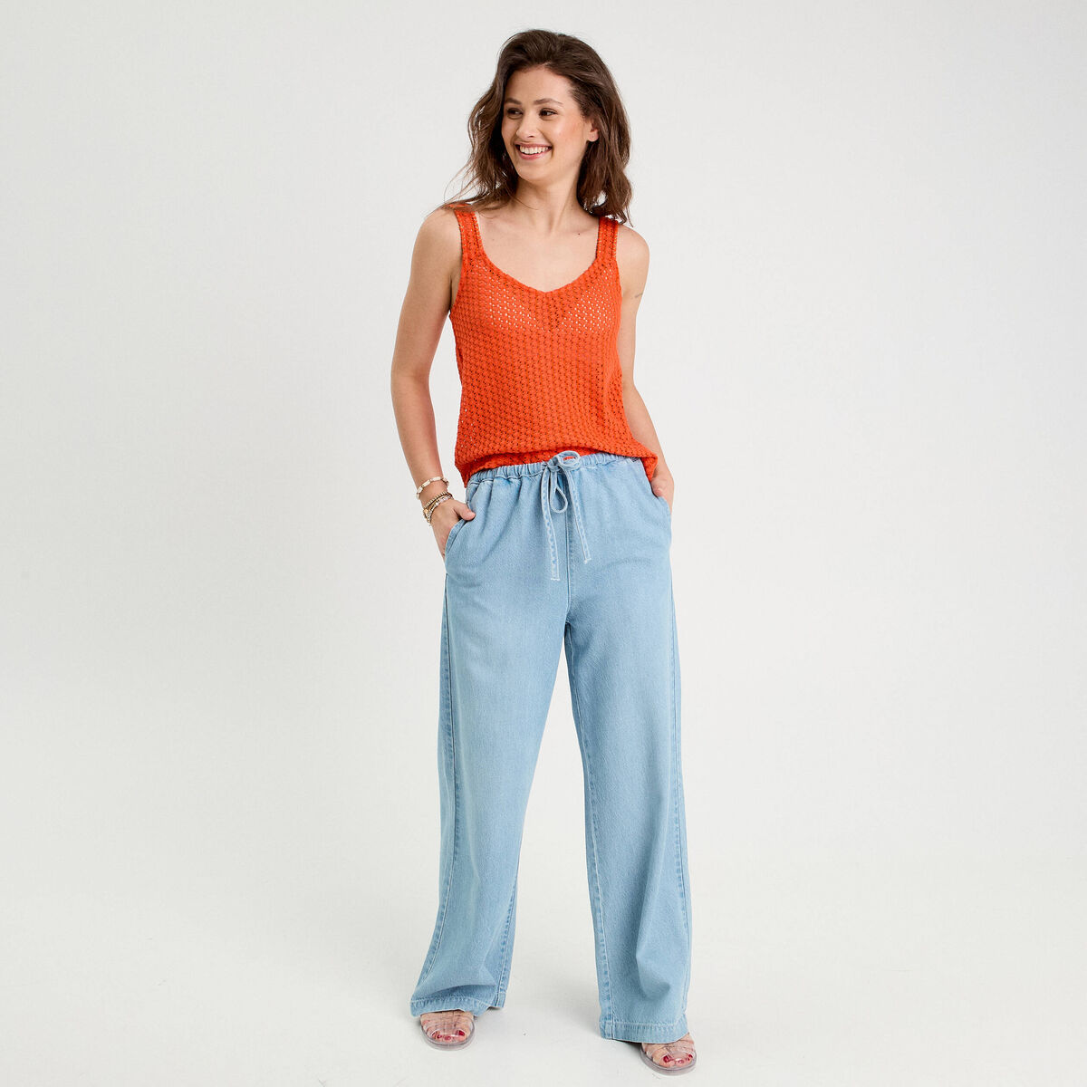 Débardeur effet crochet orange femme