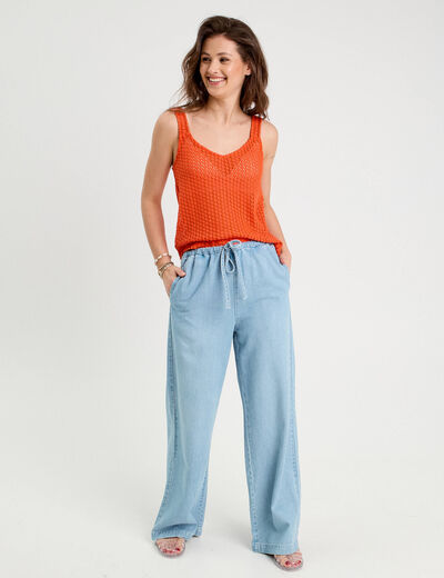 Débardeur effet crochet orange femme