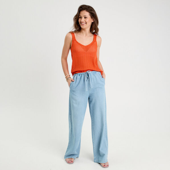 Débardeur effet crochet orange femme
