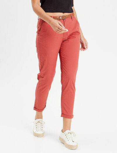 Pantalon chino 7/8ème vieux rose femme