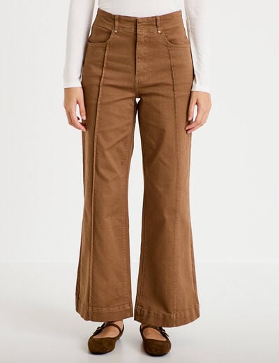Pantalon bootcut taille basse en jean marron femme