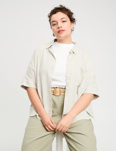 Chemise manches courtes contenant du lin vert femme