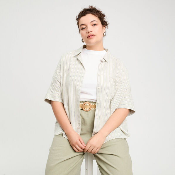 Chemise manches courtes contenant du lin vert femme