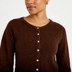 Gilet ajour&eacute; manches longues dentelle marron fonc&eacute; femme