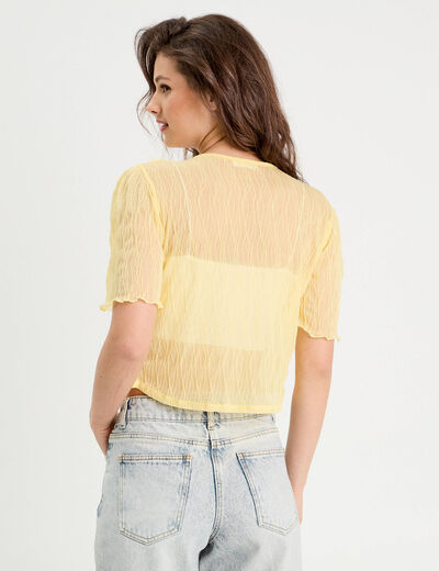 Blouse nouée avec volants jaune clair femme
