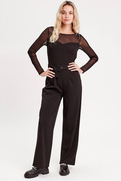 Combinaison pantalon ceinturée noir femme