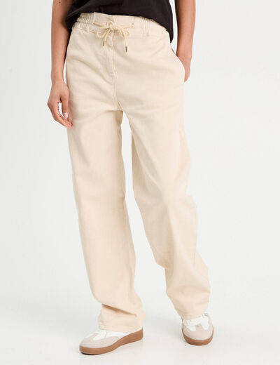 Pantalon large élastiqué ecru femme