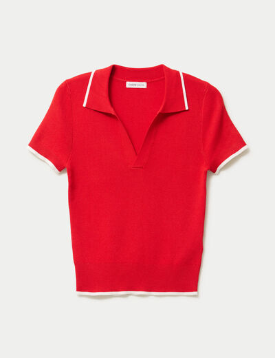 Pull manches courtes col polo rouge femme