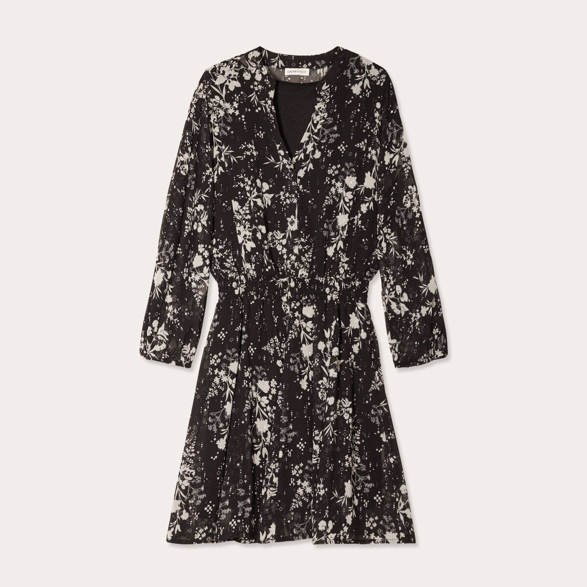 Robe évasée manches 3/4 noir femme