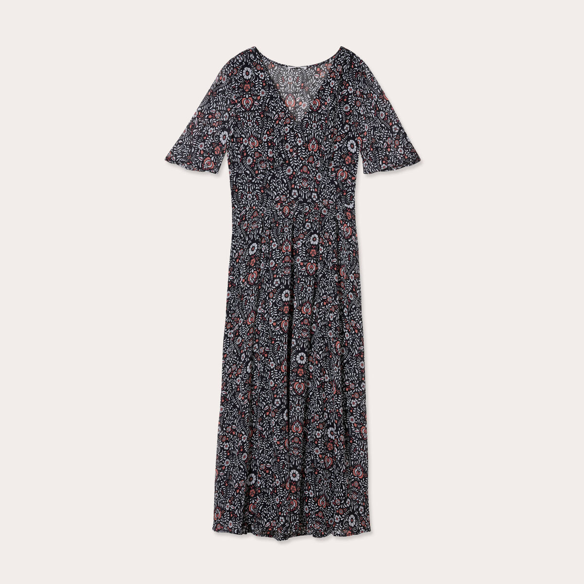 Robe longue évasée col en V noir femme