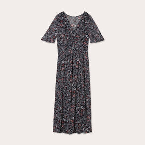 Robe longue évasée col en V noir femme