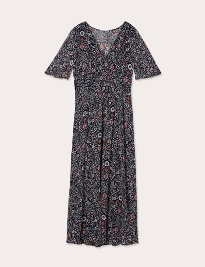 Robe longue évasée col en V noir femme