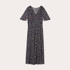 robe longue evasee col en v noir femme Robe longue évasée col en V noir femme