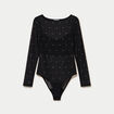 Body ajust&eacute; manches longues col bateau noir femme