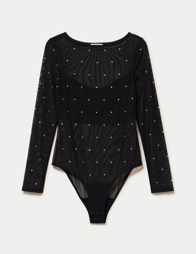 Body ajust&eacute; manches longues col bateau noir femme