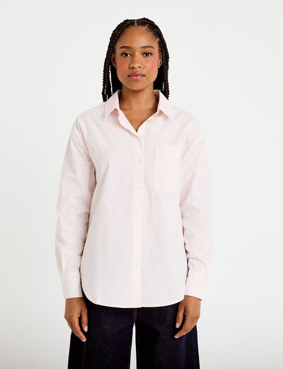 Chemise col classique manches longues rose clair femme
