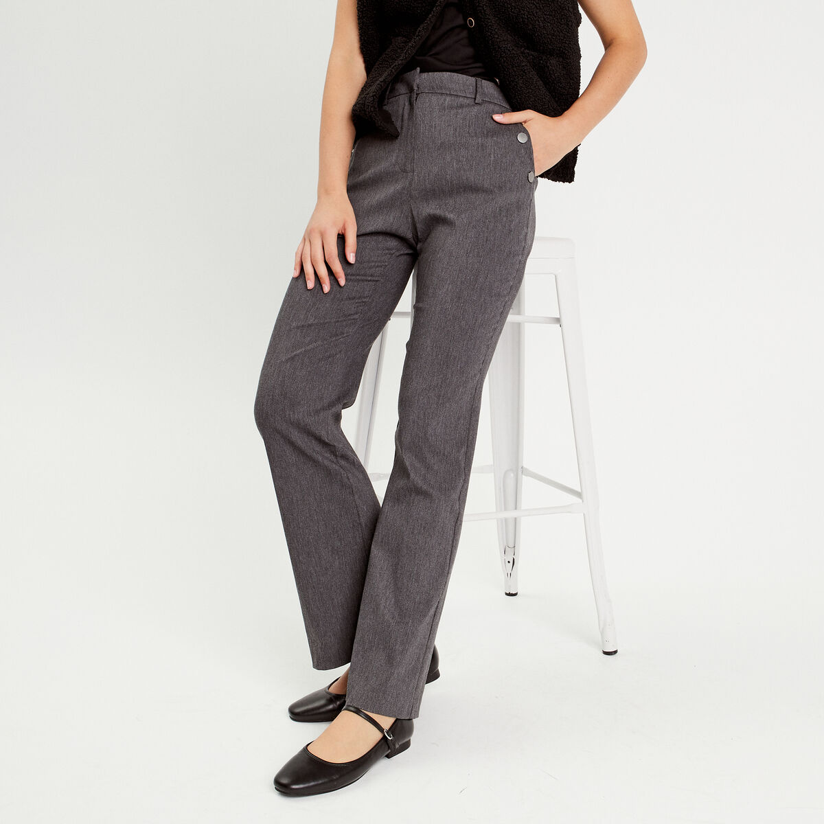 Pantalon flare pont gris fonc&eacute; femme