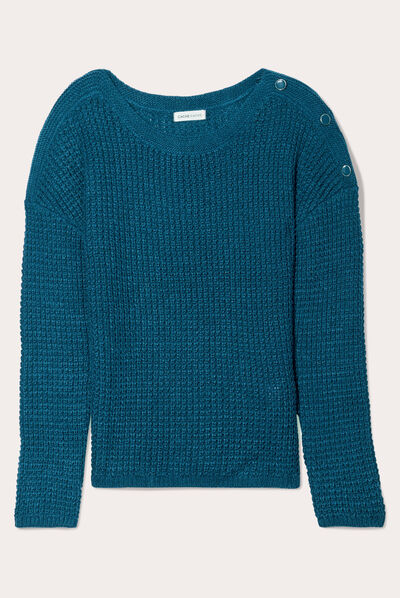 Pull manches longues bleu pétrole femme