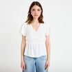 Blouse droite col v manches courtes ecru femme