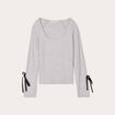 Pull manches longues noeuds gris clair femme