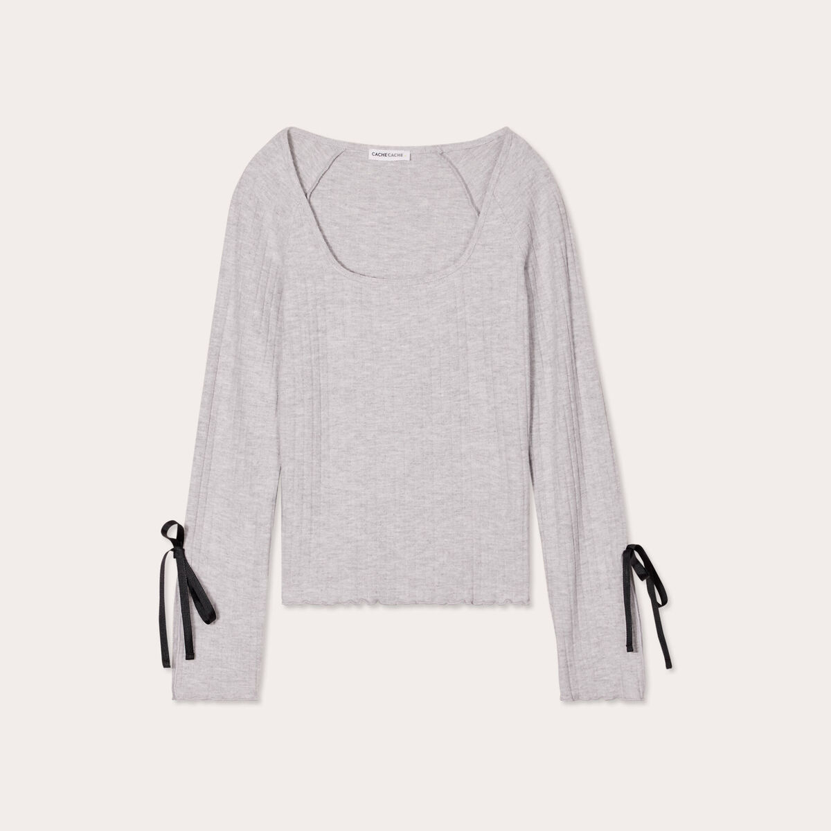 Pull manches longues noeuds gris clair femme